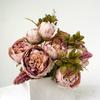 Estilo europeu 13 cabeças peônia flor artificial saco núcleo peônia de outono maço decoração de casa adereços de fotografia casamento flor de seda