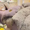 Conjunto de Gaze Franzida tipo Nuvem de Quatro Peças Rosa-tons Flor de Rosa Roxo Claro Estilo Pastoral Suave Roupa de Cama para Quarto de Meninas Pode ser Enviado por Dropshipping