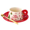 Juego de Taza de Café y Platillo de Cerámica Navideño Personalizado Creativo Transfronterizo con Cuchara Taza de Dibujos Animados Regalo Personalizable