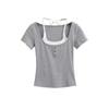 Estilo Americano Color Sólido Spice Girl Sexy Diseño de Botones a Juego de Color Cuello Colgante Camiseta de Manga Corta Falso Dos Piezas Ajustado Top Básico Ins