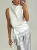 Chaleco de Encaje Transfronterizo de Cuello Alto Estilo Europeo y Americano Verano 2026 Nuevo Chaleco Irregular Top Satinado sin Mangas para Mujer