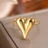 Anel Feminino Aberto em Aço Inoxidável em Formato de Coração, Fashion e Charmoso, Joia de Alto Padrão, Acessório de Casamento à Prova d'Água, Presente de Aniversário