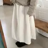 Saia midi de alta qualidade feminina de Dongdaemun, Coreia, estilo coreano, cintura alta, elástico na cintura, texturizada, estilo Hepburn
