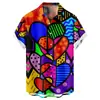 Camisa Informal de Manga Corta Suelta y Moderna para Hombre con Estampado de Corazón Estilo Nuevo Transfronterizo para el Día de San Valentín Sin Bolsillos