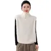 Chaleco sin mangas de cuello alto para mujer, mezcla de lana, cachemir y seda, color liso, abotonado, cepillado, estilo cárdigan, para capas