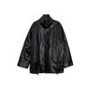 Chaqueta de Cuero Texturizado Wanwei para Mujer, Novedad Otoño 2025, Silueta Resistente, Cuello Alto, Chaqueta de Cuero Biker P2097