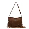 Bolsa de Gran Capacidad para Mujer 2025 Verano Nueva Moda Retro Bolso de Hombro Único Cruzado Bolso con Textura Remache Borla