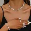 Joyería de Boda 2025 Moda Coreana Accesorios de Novia plata Collar de Diamantes Pendientes Pulsera Anillo Juego de Cuatro Piezas