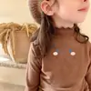 Camiseta Base de Manga Larga con Orejas de Peluche para Niñas, Otoño e Invierno, Top de Cuello Medio-Alto para Niñas Pequeñas, para Niños de Edad Media a Mayores