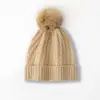 Cachemira Otoño/Invierno 2026 Nuevo Gorro de Punto Grueso Cálido de Moda para Mujer, Color Sólido, Tejido de Cable con Pompón, Informal