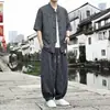Traje de Verano 2026 Nuevo Estilo Chino para Hombre de Seda Helada Lino Sintético Cuadros, Talla Grande, Moderno y Holgado (Set de 2 piezas)