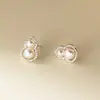 Pendientes de Calabaza con Perla Incrustada de Diamante de Plata de Ley S925 Nalan, Exquisito Diseño de Nicho, Pendientes Elegantes M07856