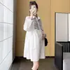 Vestido de Maternidade de Qualidade Outono Novo Estilo 2026, Vestido Camisa Midi Patchwork, Estilo Coreano para Mães Modernas