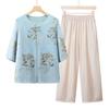 Traje de camiseta de manga corta de verano para mamá Nuevo estilo Casual Top Verano para mediana edad y anciana Abuela Manga media Conjunto de dos piezas
