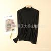 Camiseta Básica de Punto de Seda de Cuello Medio Alto de Otoño e Invierno de Manga Larga con Top Interior Cálido Tops Holgados de Seda de Morera para Mujer Color Sólido