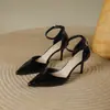 Zapatos de Tacón Alto de un Carácter X125 para Mujer 2024 Nuevos Simples de Punta Puntiaguda Baotou Huecos de Moda de una Sola Capa