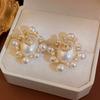 Aretes Ovalados de Perla Francesa de Zirconia con Aguja de Plata Electrochapada en Oro Real Moda Retro Elegante Elegante Elegante Aretes de Lujo Ligero