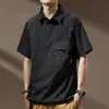 Camisa Polo de Trabajo de Manga Corta de Alta Gama Estilo Americano con Bolsillo para Hombre, Verano, Cuello Campana, Marca Retro Moderna, Top de Media Manga