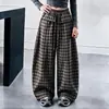 Pantalones de Pierna Ancha a Cuadros Retro para Niñas 2026 Nuevo Cinturón de Encaje Sueltos Casuales Largos para Niños Medianos y Grandes Ropa Infantil Moderna y Genial