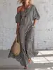 Estaciones Independientes Europeas y Americanas Amazon AliExpress Verano 2026 Nuevo Estilo Estampado Elegante Clásico Rayado Hombros Descubiertos Vestido Largo