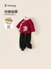Conjunto de Roupa de Inverno para Meninos Bangxuan com Gola de Pelo Jaqueta Bordada e Calça Jogger Lisa Conjunto de Duas Peças para Crianças Pequenas