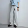 Pantalones casuales de pierna ancha con corte curvo estilo americano para el verano 2026, de pierna recta, corte holgado para hombre, blancos, tiro medio