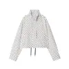 Comércio Exterior Roupas Femininas 2025 Outono Estilo Europeu e Americano Gola Alta Manga Longa Contraste Bolinhas Jaqueta Jaqueta Baseball Feminina F79929
