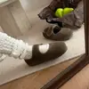 Sapatos Peludos Cinzas de Solado Macio para Mulheres 2026 Outono e Inverno Novo Estilo Calçados Externos Sapatos Mary Jane de Algodão com Forro de Lã Sapatos Gorro