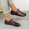 Sapatos Femininos Outono 2026 Retrô Couro Macio Bico Redondo Salto Usável de Duas Formas Decote Baixo Cadarço Solado Macio Cabedal Macio Confortáveis Moda