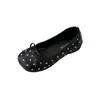Zapatos de tacón bajo de corte sencillo para mujer, mocasines franceses estilo hada, nuevo modelo 2026, mocasines tachonados, zapatos de abuela con lazo