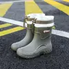Nuevas botas de lluvia estilo japonés de media pantorrilla para mujer, zapatos de goma para uso en exteriores, botas impermeables antideslizantes, de suela gruesa, hasta el tobillo y con forro de polar, botas de lluvia cortas