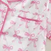 Conjunto de Pijama de Verano para Niñas Estampado de Moños Ropa de Casa para Niñas Conjunto de Dos Piezas Ropa para Niños Camiseta de Manga Corta con Cuello