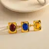 Anel Europeu e Americano Transfronteiriço Quadrado com Pedra Colorida Anel de Dedo Indicador Retrô Francês Joia de Mão Exagerada Fashionável para Mulheres Atacado