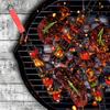 Jaula para barbacoa de acero inoxidable con mango de madera, ideal para picnic, camping, carne y verduras al aire libre.