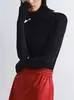Suéter Fino Ajustado de Otoño Temprano 2024 Sin Presión Color Caramelo Cuello Alto Interior Sin Costuras Camiseta de Punto Base para Mujer