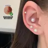 Pendientes de Tornillo Pequeños de Perla y Acero de Titanio para Mujeres con Orejas Perforadas, Pendientes de Tornillo Coclear, Pequeños, Exquisitos y Sencillos