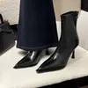2026 Impresionantes botines, elegantes botines de tacón alto con punta para mujer, botines negros ajustados, botines de otoño e invierno forrados de felpa para mujer