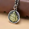 Nuevo Colgante de Plata de Ley S925 Plata de Ley Ojo de la Sabiduría Amarillo Dios de la Riqueza Buda Colgante de Plata Amuleto de Buda Seiko Collar para Hombres y Mujeres