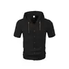 Camisa Masculina de Manga Curta com Capuz, Verão, Fina, Respirável, Linho, Estilo Americano, Amekaji, Solta, Transfronteiriça Tk Amazon
