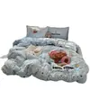 Nuevo Juego de Cama de Cuatro Piezas Bordado con Hilo Negro de Cuero Estampado de Gato Leopardo, Sábana de Algodón Puro con Estampado de Leopardo de Venta Caliente para Celebridades de Internet