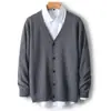 Cardigan de Lana de Cuello en V Nuevo Llegado Chaqueta de Punto para Hombre Suéter de Cachemir Holgado de Color Sólido Manga Larga Casual Versátil 2024