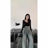 Jeans Vintage de Cintura Alta Wide Leg Estilo Hong Kong Feminino Outono Novo Verão Tendência Solto Emagrecedor Reta