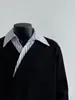 Sudadera de retazos tipo dos piezas en color negro para hombre, marca de tendencia para primavera y otoño, corte holgado, versátil, top pullover casual y elegante