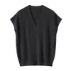 Colete Tricotado de Acetato e Lã com Decote V, Cor Sólida, Sem Mangas, Pulôver Solto, Camisa Base Top - Novidade Primavera e Outono 2026