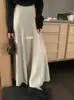 Saia maxi de malha plissada, cintura alta, modeladora, para mulheres, novo estilo coreano outono/inverno 2026, saia evasê solta e versátil