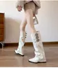 Botas de Punta con Tacón de Cuña y Pierna Recta para Mujer 2026 Otoño Invierno Sensación de Alta Gama Aumentan la Altura 9 cm Estilo Botas de Montar Botas Altas hasta la Rodilla Retro
