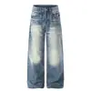 Jeans Reto Vintage Lavado Estilo Retrô Americano para Homens e Mulheres, Novo Estilo Primavera, Caimento Solto, Versátil, Com Efeitos Desgastados, Calças Longas com Caimento Fluido