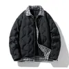 Jaqueta de Penas Solta Xadrez Estilo Coreano Falsa de Duas Peças Moda Quente Gola Lapela Jaqueta Costurada Cor Contrastante Penugem de Pato Branco Jaqueta Masculina