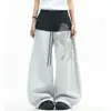 Calça Jeans Casual Longa Wide Leg Patchwork Color Block com Rebites e Hotfix, Design Solto, Sentido de Moda, Calça de Moletom Curva para Dança, Tendência, Unissex