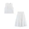 2026 Aliexpress Verano Nuevo Estilo Francés Dulce Artístico Conjunto de Dos Piezas Blanco con Bordados, Top sin Mangas y Falda